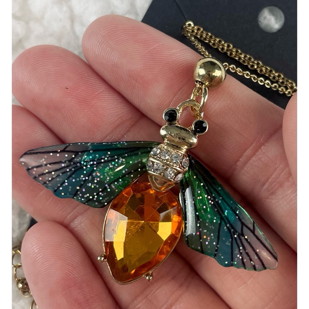 (NWOT) Blue/Green/Orange/Gold Firefly Necklace w/ Matching Drop Earrings - Picture 6 of 16